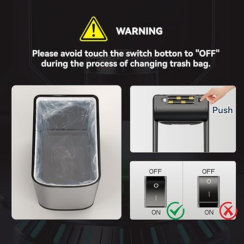 Miniatura 5 de ELLO&ALLO Cubo de basura de 8 galones y 30 litros con sensor de movimiento de cocina, bote de basura automático sin contacto de alta capacidad con