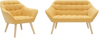 Vente-unique - Sofá 2 plazas + Sillón Caserta - poliéster - Mostaza