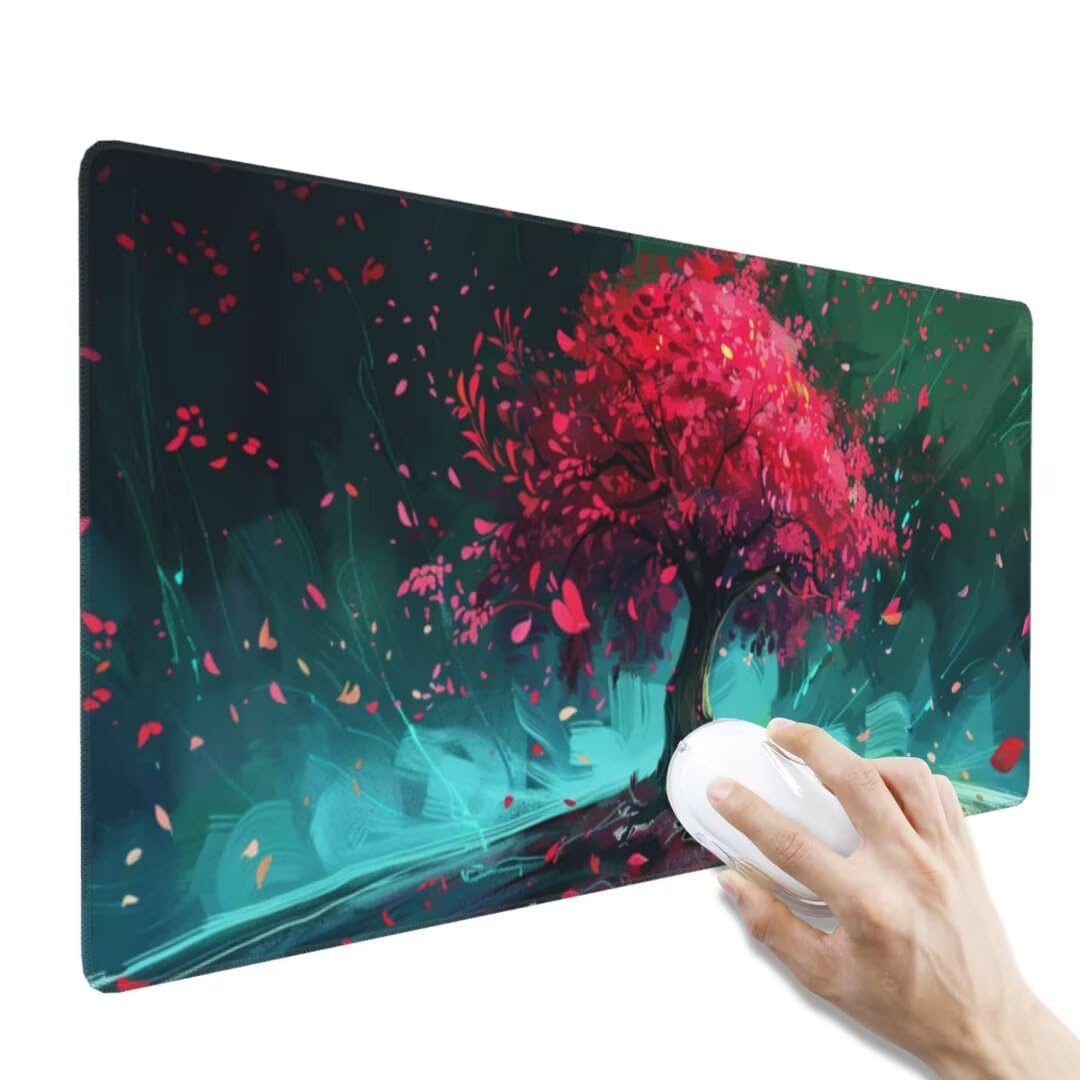 Tapis de Souris Rose Tapis de Souris XXL, Extra Grand Tapis Souris Gamer XXL Tapis de Souris Gaming, Imperméable Mouse Pad avec Base Atidérapante pour Maison/Bureau/Gamer (1000 x 500 x 3 mm, Arbre)