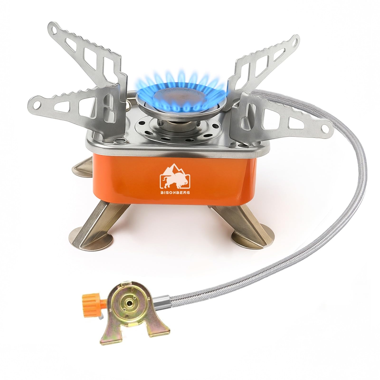 BISONBERG Camping Gas Stove, Portable Lightweight Folding Stainless Steel Furnace with Storage Bag for Outdoor Cooking, Picnic
