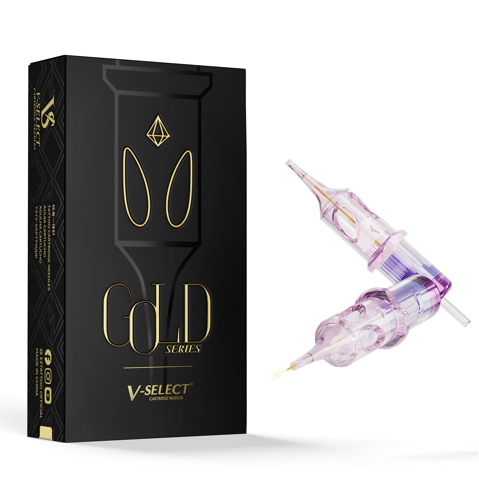 EZ Tattoo Cartuchos de Agujas para Maquillaje Permanente y SMP 20 Unidades #10 1RL 0,30 mm Bugpin Round Liner V Select Gold Series