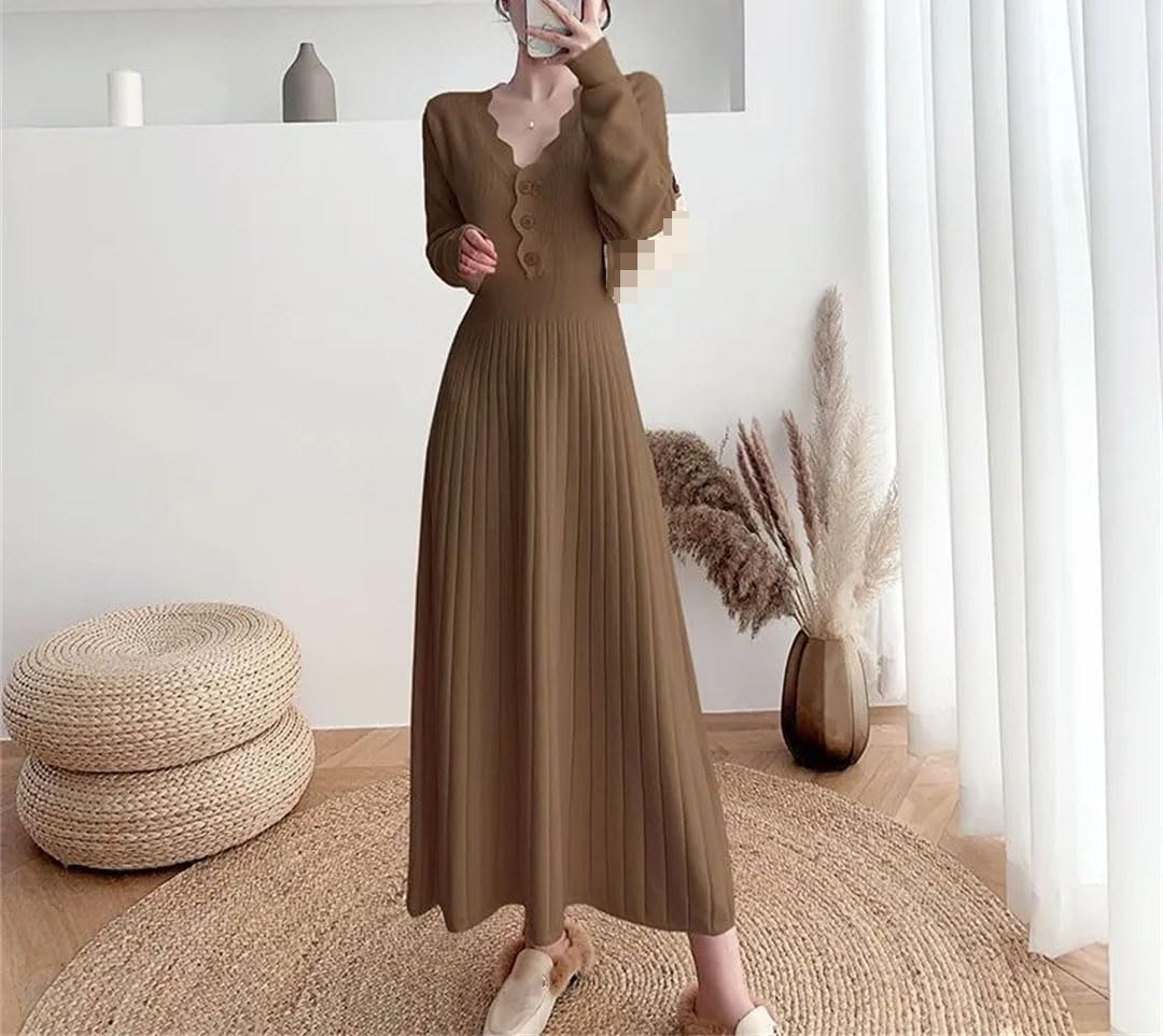 Vestido de punto para mujer, para otoño e invierno, corte ajustado, manga larga, vestido de fiesta, falda de lana.