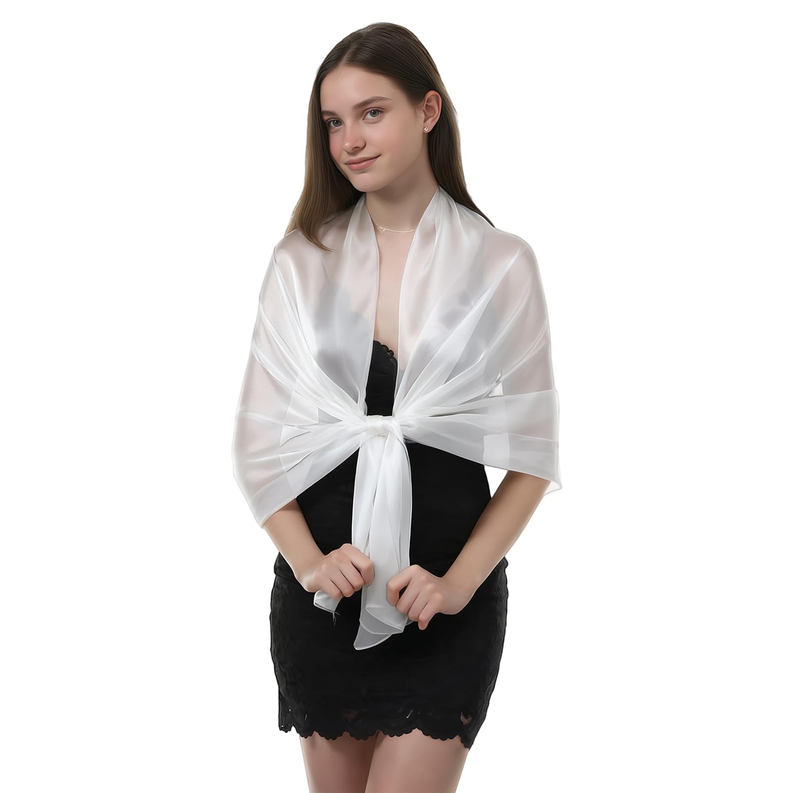 Szal na suknię wieczorową, Elegancki szal ślubny dla kobiet na uroczystości, na wieczorne przyjęcia, codziennego użytku, Elegancki szal dla druhny ślubnej, biały, 170 x 70 cm