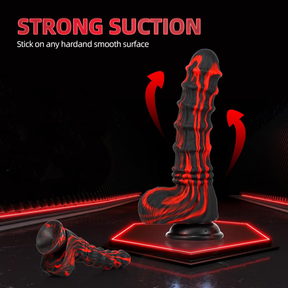 Red Black ale Realistic Dildo with Suction Cup, Flexible Liquid Silicone Anal Dildos Prostate & G-Spot Massager Adult Sex Toys for Women Men Couples - M: M
