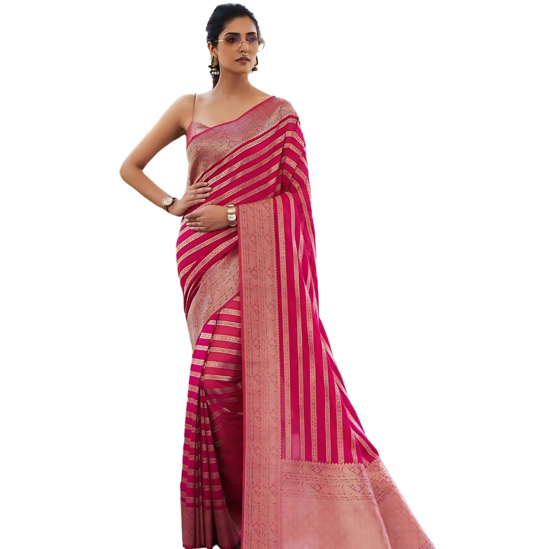 Airkot Traditional Banarasi Silk Saree for Women | Floral Pattern with Sleeveless Blouse | Elegant Bridal Wedding Saree | Latest Party Sari collections