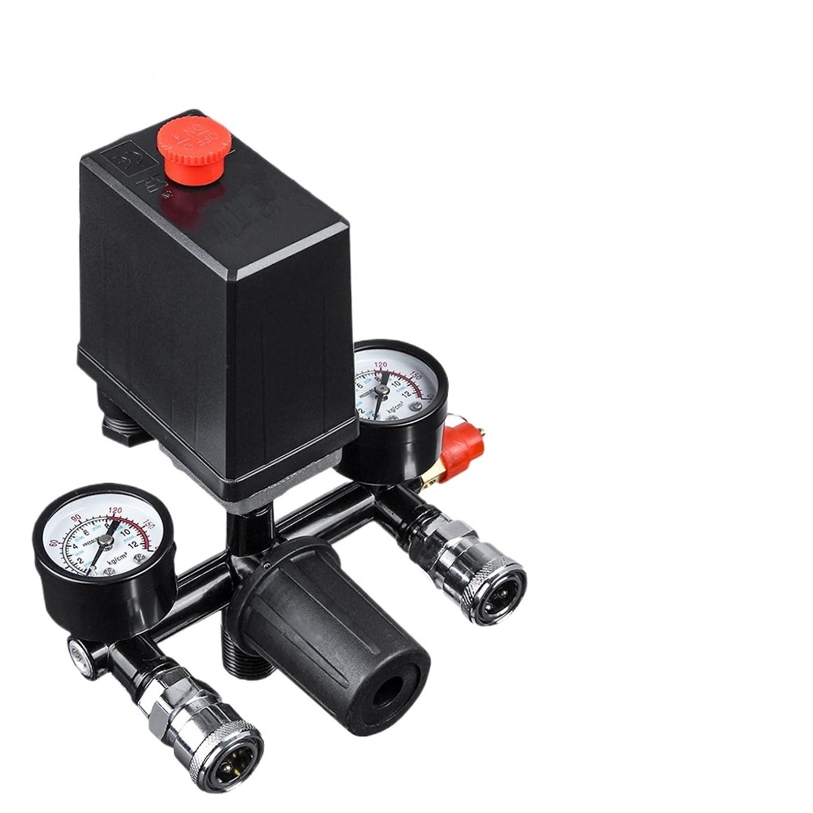 4 Port Air Compressor 220v/380v All Black Bracket With Switch Manifold Pressure Regulator Aluminum Alloy Safety Pressure Valve