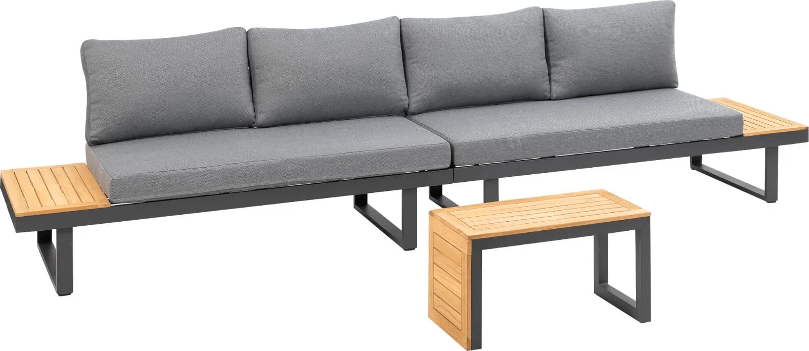 greemotion Lounge-Set Samara, Gartenmöbel-Set aus Aluminium, inklusive Kissen, Anthrazit / Holzfarben / Grau, Mittel