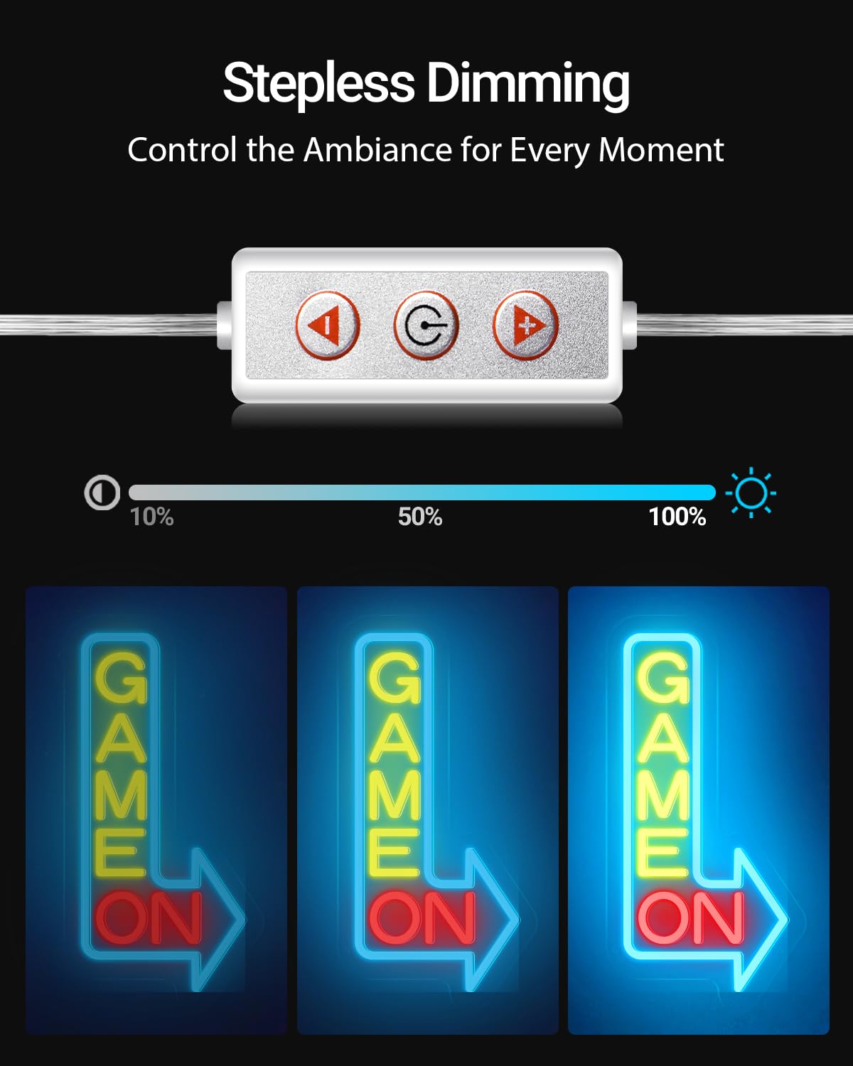 GAME ON Neon Sign for Wall Decor, LED Neon Gamer Sign for Arcade Room, Game Room, Bedroom, Kids, Boyfriend, Gifts Stepless Dimmable: Color-GAME ON RIGHT Medium Size