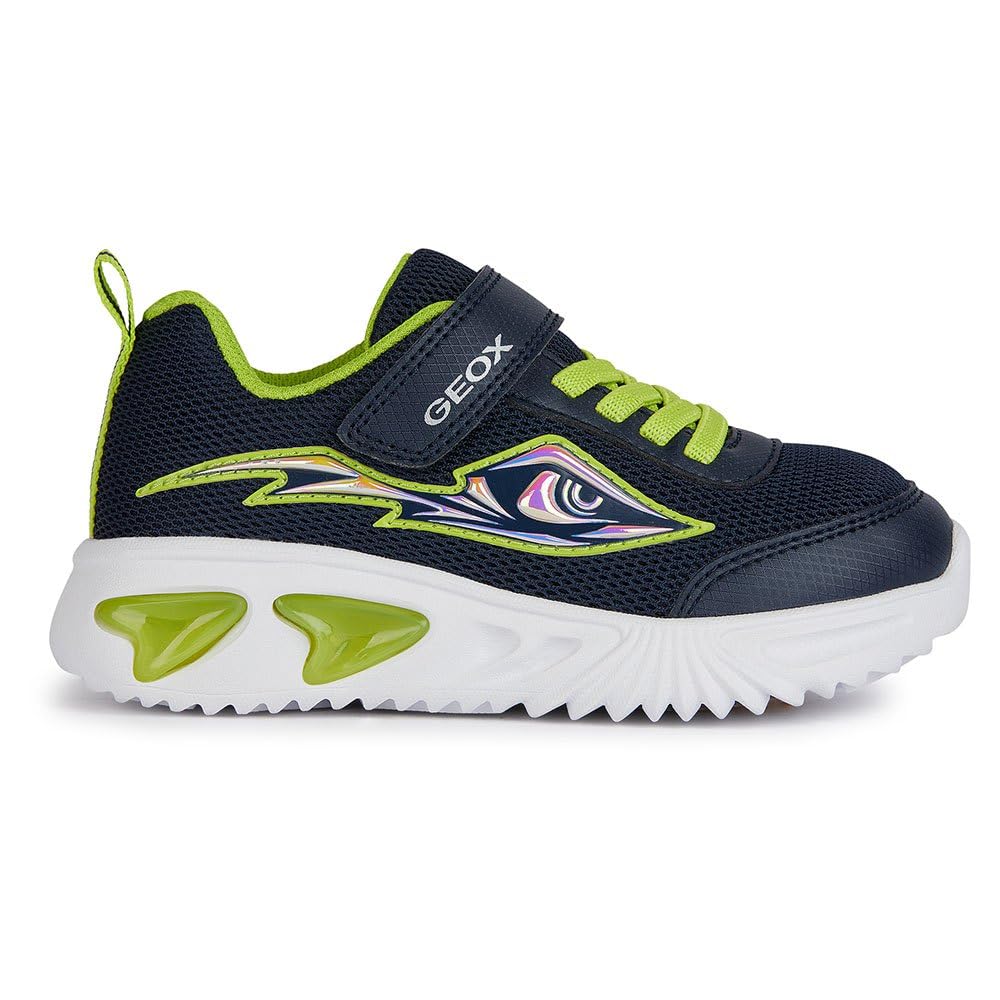 Geox J Assister Boy A Sneaker, Navy Lime, 7 UK Child