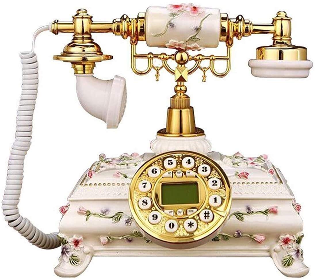 Telefon stacjonarny w stylu antycznym, europejski telefon retro z autentycznym dzwonkiem i przyciskiem do wybierania numerów, do dekoracji wnętrz
