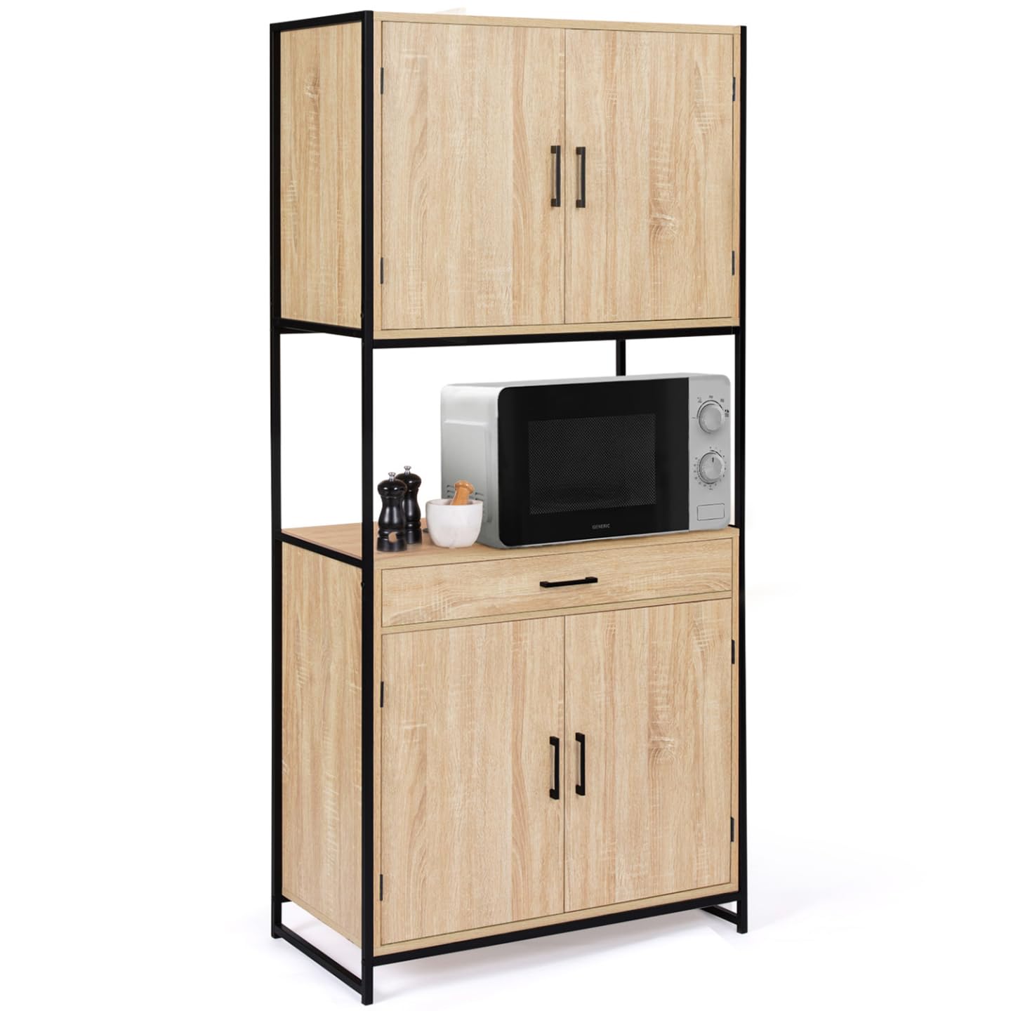 IDMarket - Aparador de cocina (80 cm) DETROIT mueble 4 puertas diseño industrial + cajón