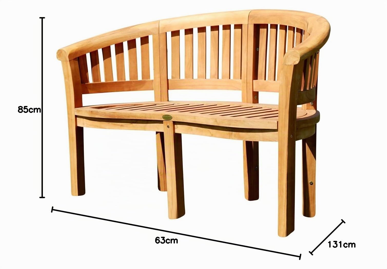 ASS ALEOS. Teak Bananenbank Gartenbank Parkbank Sitzbank 2-Sitzer Bank 120cm Holz sehr robust COCO120