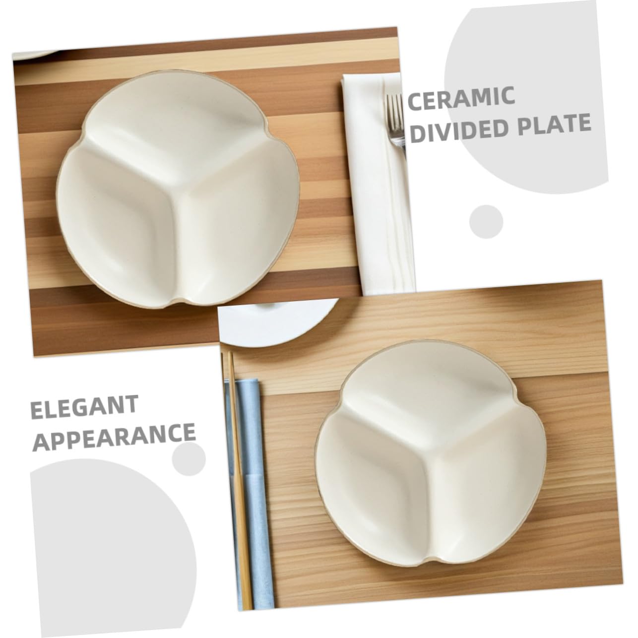 Healifty Assiette à Manger Divisée 3 Compartiments en Céramique Blanche