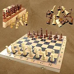 Jogo de Xadrez 3 em 1 de Luxo, Tabuleiro em Madeira Verniz 35X35cm de Damas e Gamão Magnético, Peças Magnéticas Resistentes