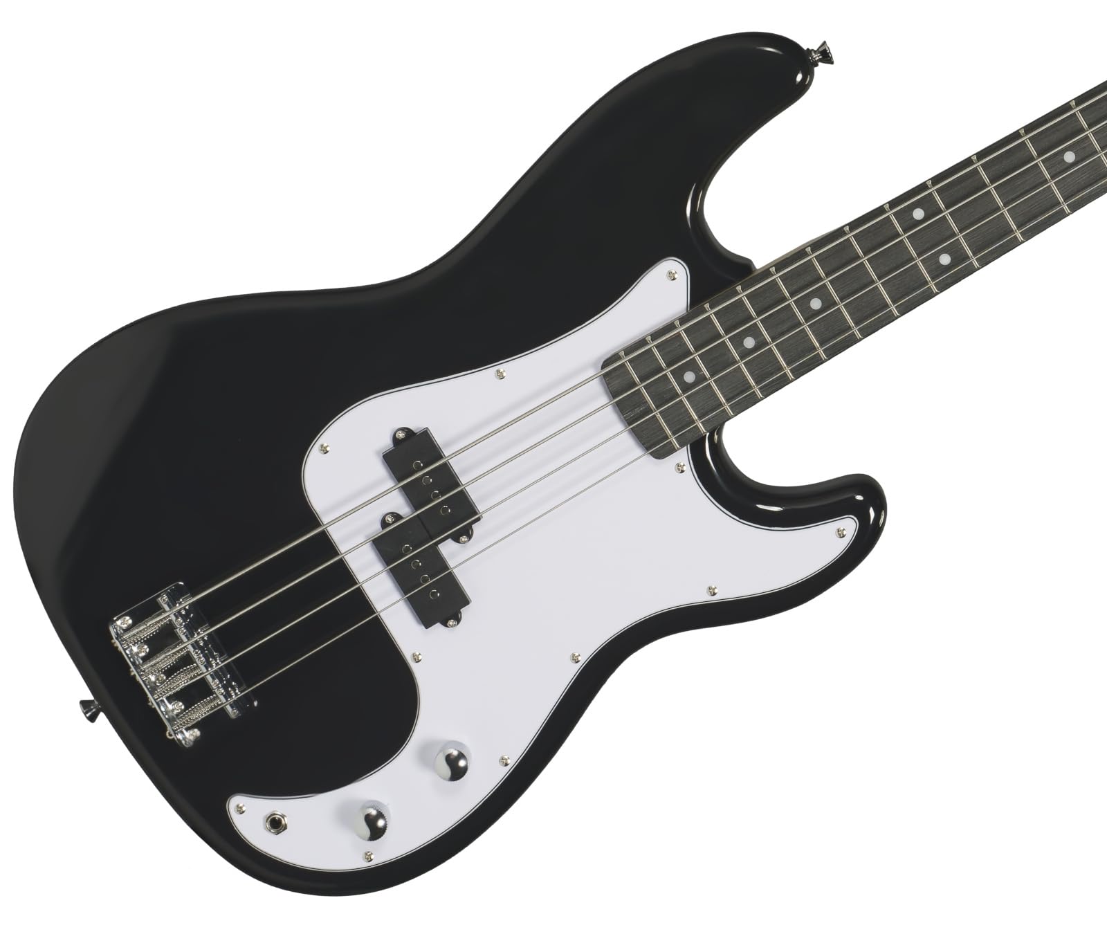 Bajo eléctrico Woodbrass PB100 negro - Guitarra baja versátil ideal para principiantes - Cuerpo forma PB Fresno Toque arce - Estilo rock, pop, funk, blues, duros, jazz