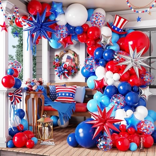145Pcs Red White and Blue Balloon Garland Kit Patriotic Balloon Arch Kit