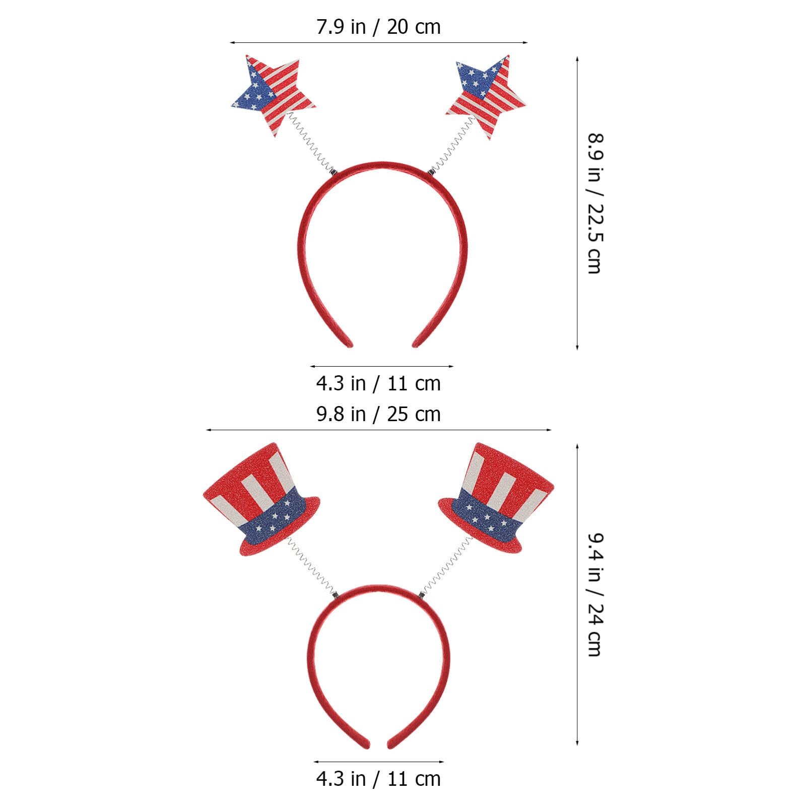 VALICLUD Cerchietto per capelli con stella, 4 pezzi, per festa del 4 luglio, con bandiera americana, cappello a cilindro, bopper, patriottico, per festa dell'indipendenza