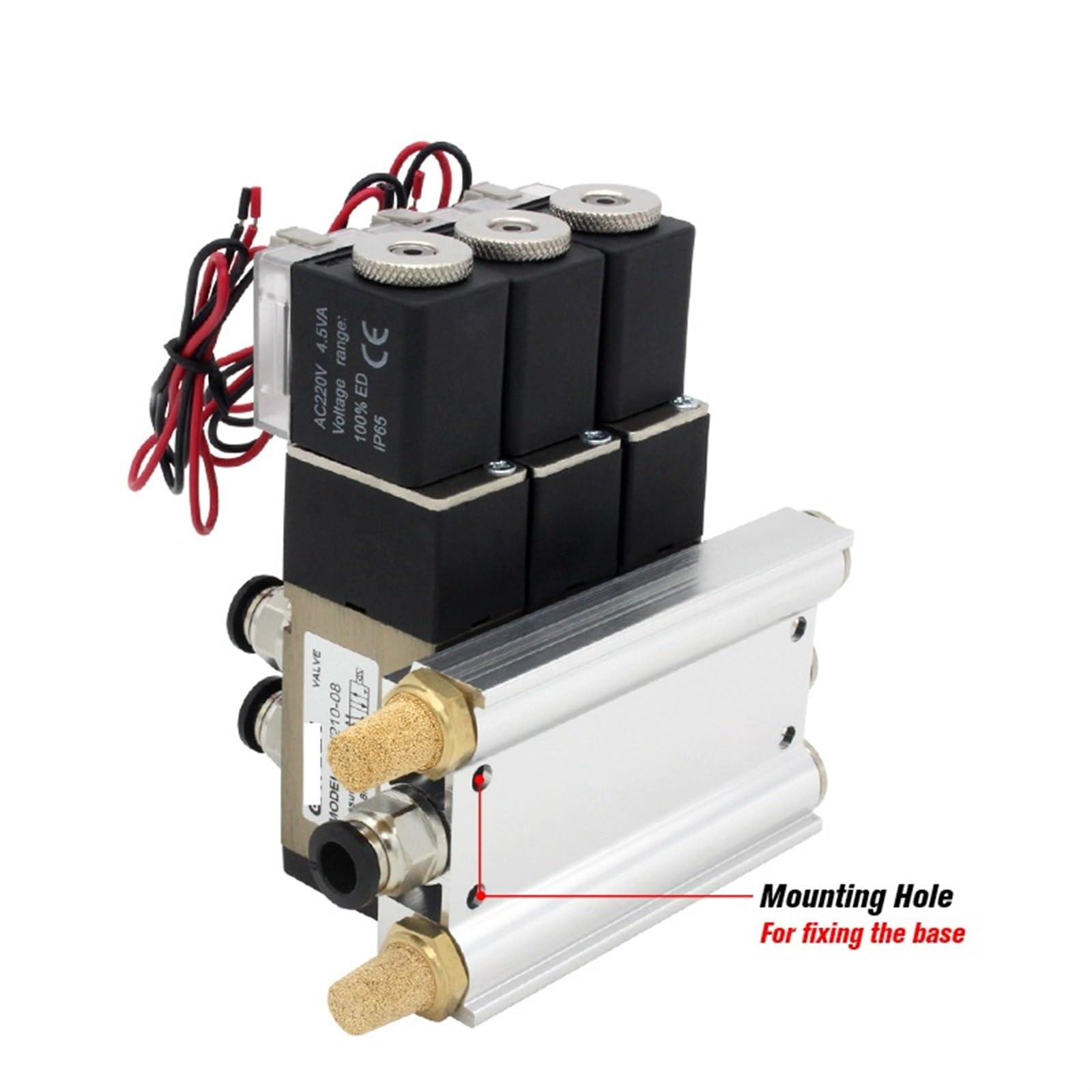 4V210-08 DC24V 12V AC220V AC110V 2 pozycje 5-drożny poczwórny zawór elektromagnetyczny Aluminiowa podstawa Montaż Tłumiki Zestaw 3 4 5 6 stacji 1 szt. (Kolor: DC24V 8mm armatury, rozmiar: 6 stacji)