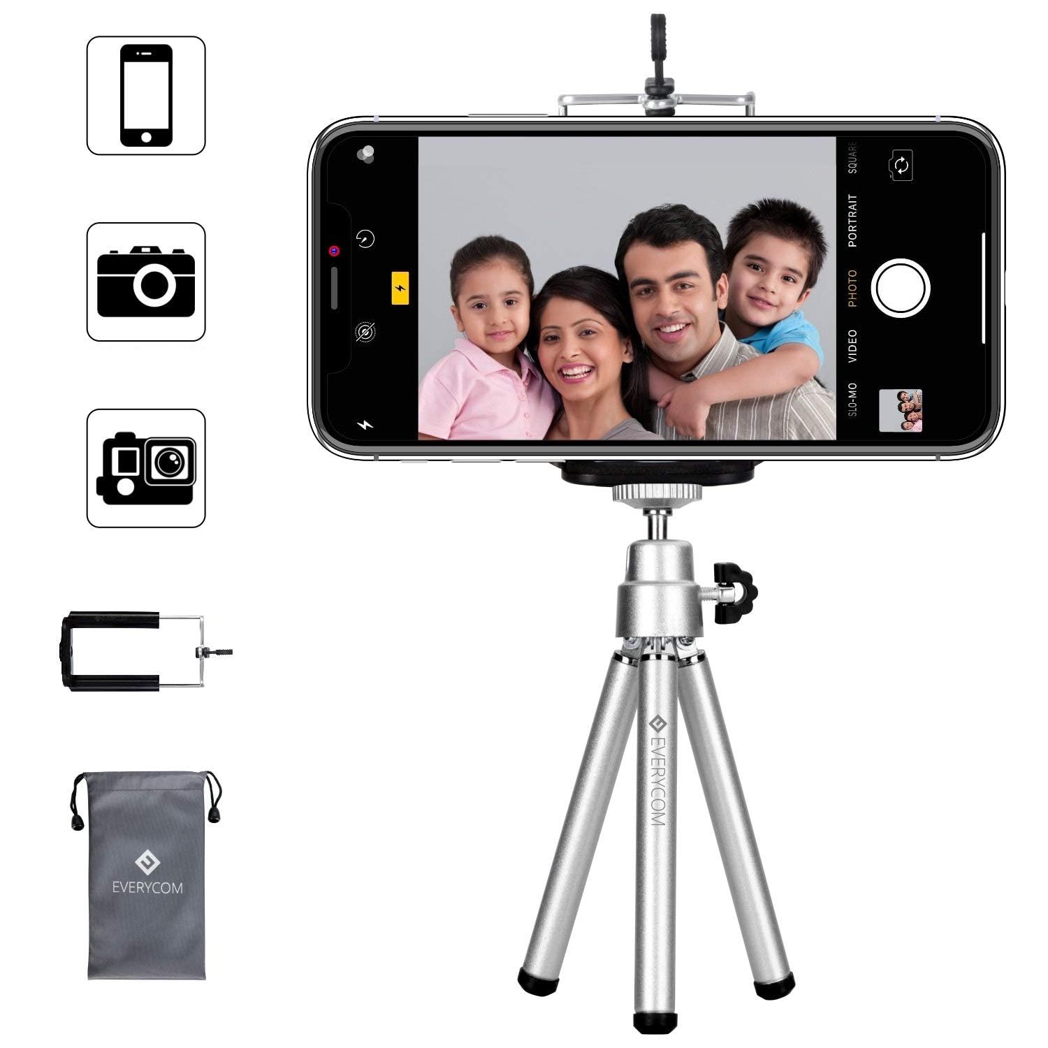 Everycom Extendable Legs 20cm Silver Color Mini Tripod Stand with Universal Grip Mount for Mobile Phone & DSLR Camera (B077R1B776) Amazon Price History, Amazon Price Tracker