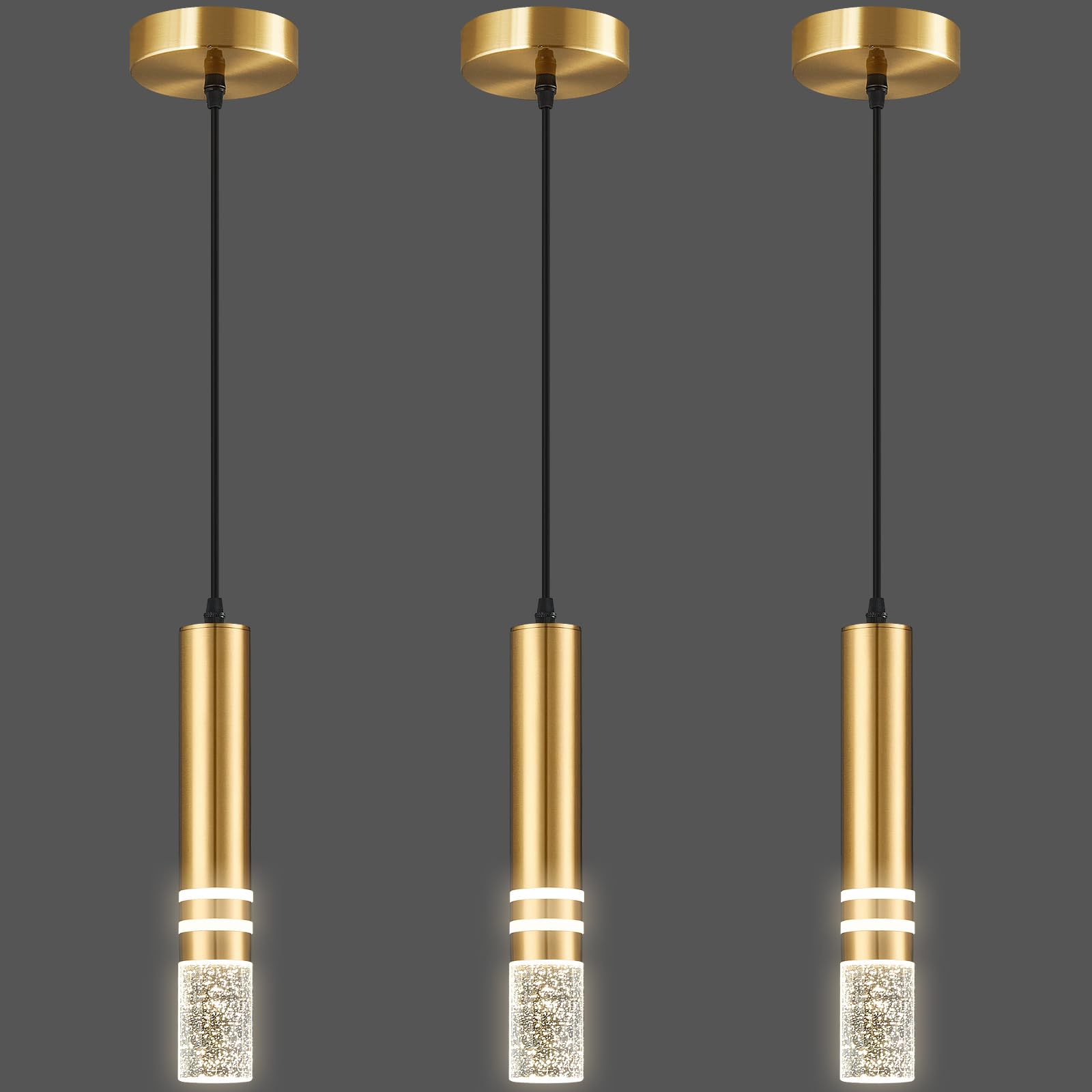 Photo 1 of LIANGMH Pendant Lights Kitchen Island, Crystal Pendant Light Fixtures Mini 6W LED Modern Kitchen Pendant Lighting Over Sink and Living Room and Bedroom (Gold 3 Pack)