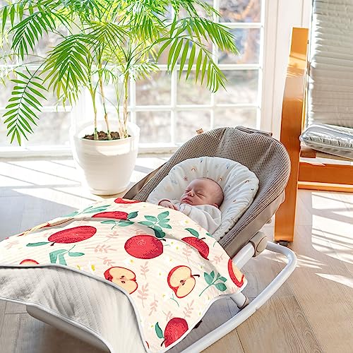Image of Swaddle Blanket for Apples with Leaves Baby Receiving Blanket Muslin Baby Swaddles Soft Cotton Breathable Nursery Blankets for Unisex Boys and Girls 30x40 Inch