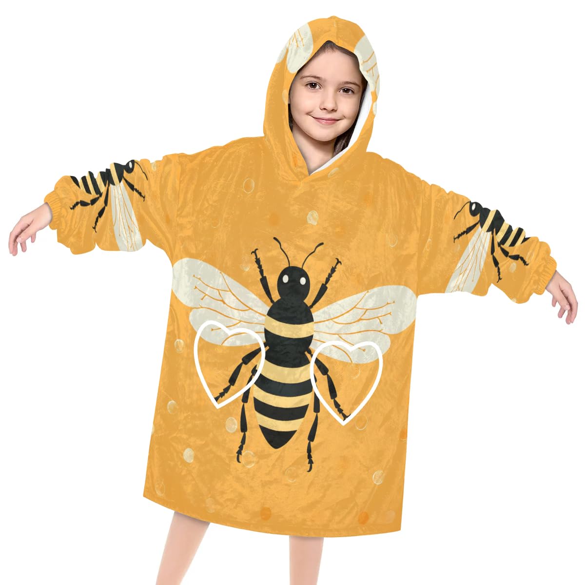 Pardick Wearable Blanket Hoodie for Kids, Buzzing Bee Fleece Sweatshirt Blanket Oversized Blanket Sweatshirt with Pocket Flannel Warm Hooded Blanket 6-10 Year Old Girl Boy Gift, One Size