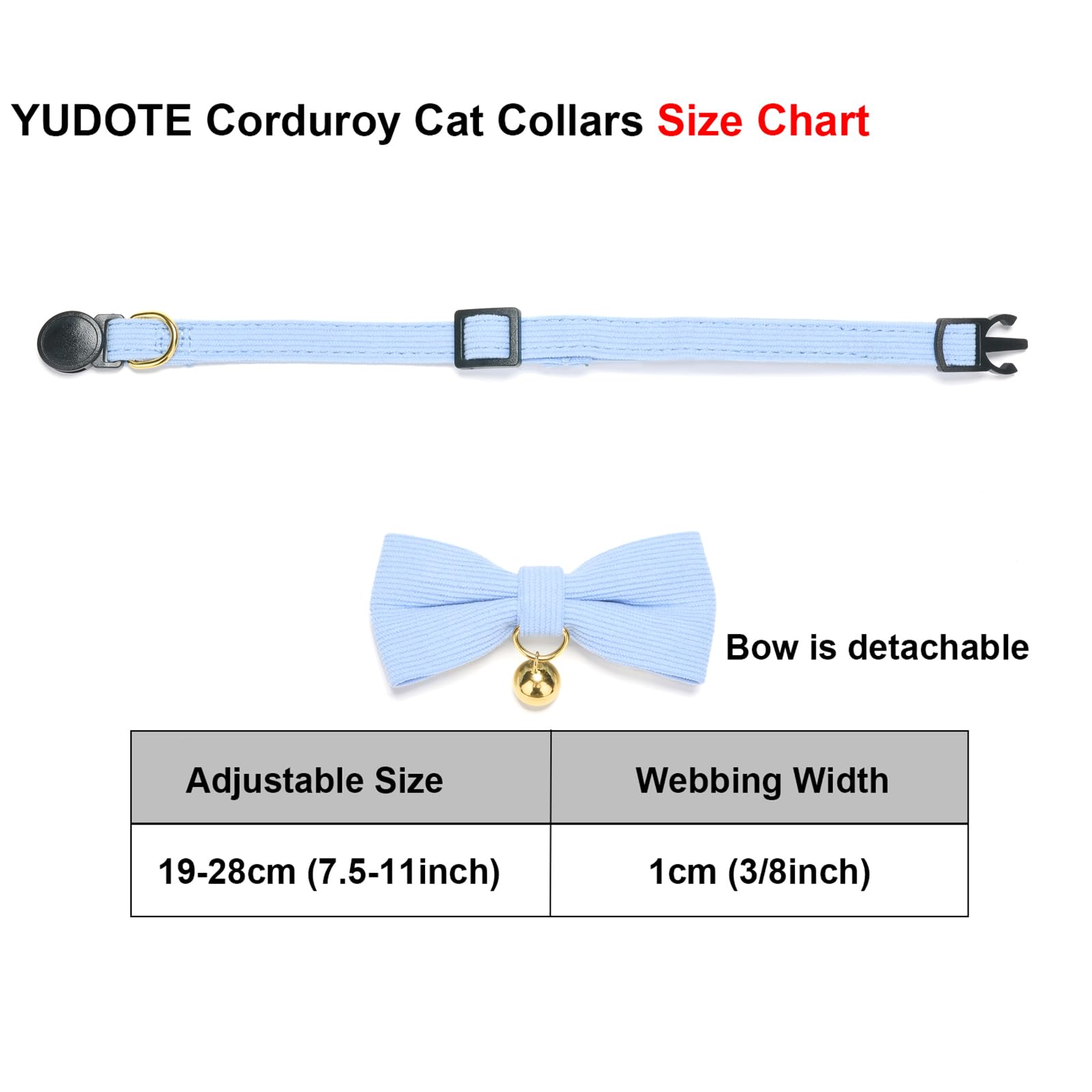 Ultra-soft Collar Natural Cotton Corduroy Made for Cats with Sensitive Skin,Lightweight Kitten Collars with Quick-release Buckle and Removeable Bow-tie,Light Blue Pack of 1 — view 3
