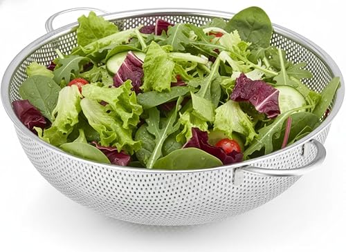 Colador de 5 cuartos de galón para cocina, colador de acero inoxidable con base, colador de pasta con asa, colador de alimentos para espaguetis,