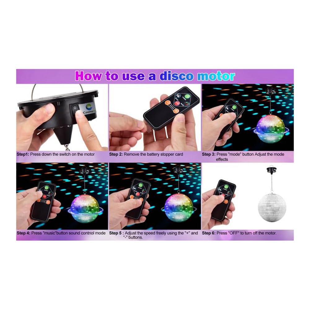 Luci rotanti a sfera da discoteca con , 18 LED per rotatore a sfera a specchio da 12 16 20 61 cm (palla non inclusa)