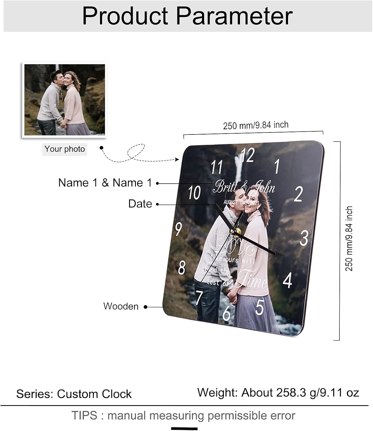 Personalized Photo Wall Clock for Girlfriend Boyfriend Mother 10' Custom Picture Time Clock Home Decor Gift for Friend Family Wedding