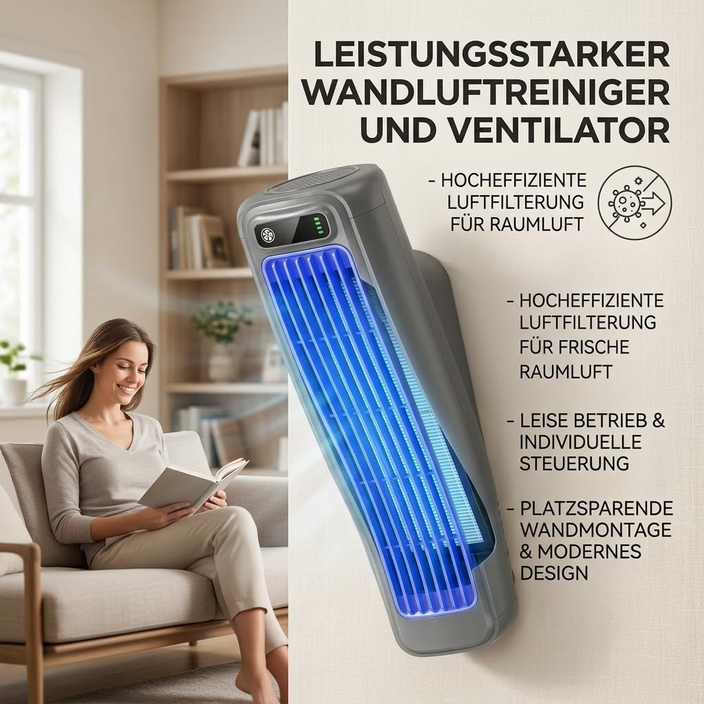 Hoffmarkt Cooling Ace Kompakter leiser Wandventilator ohne Bohren, ideal für Küche, Bad & Schlafsaal