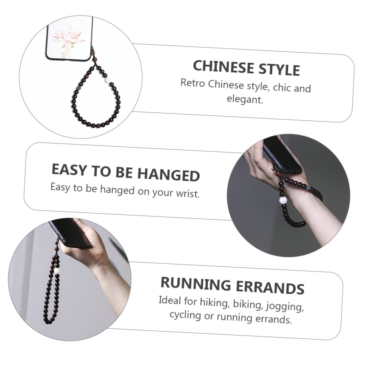 2 cadenas para teléfono móvil, correa de muñeca, cuentas chinas, cordón para teléfono celular, cordón para teléfono celular, cadena de mano, cadena de teléfono celular, cuerda de jade de