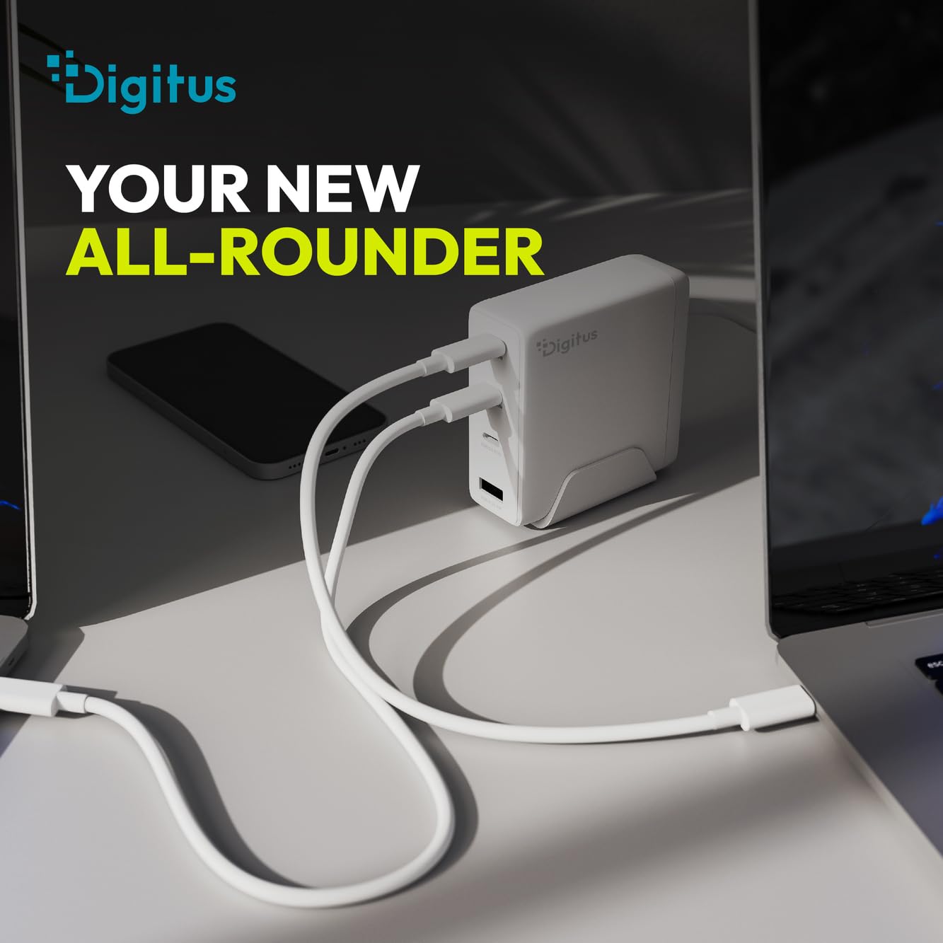 DIGITUS Caricabatterie USB-C GaN II – 3x USB-C e USB-A – 3 porte – fino a 140 W – Caricabatterie rapido – Adatto per laptop, cellulari, tablet, smartwatch, cuffie, powerbank – Bianco