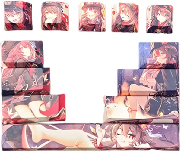 Genshin Impact Hu Tao Keycaps, 12 keycap Set, 5-Side Dye-Sublimation PBT Keycaps for DIY Mechanical Gaming Keyboards