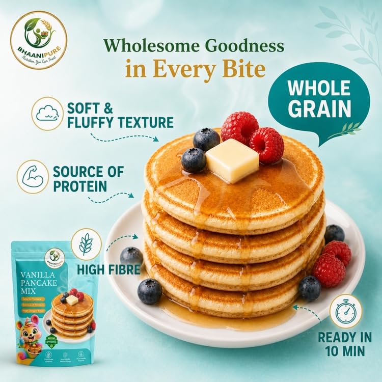 Image of Vanilla Millet Pancake Mix, 150g (Pack of 2) | Eggless, Gluten-Free, High Sprouted Protein | No Refined Sugar