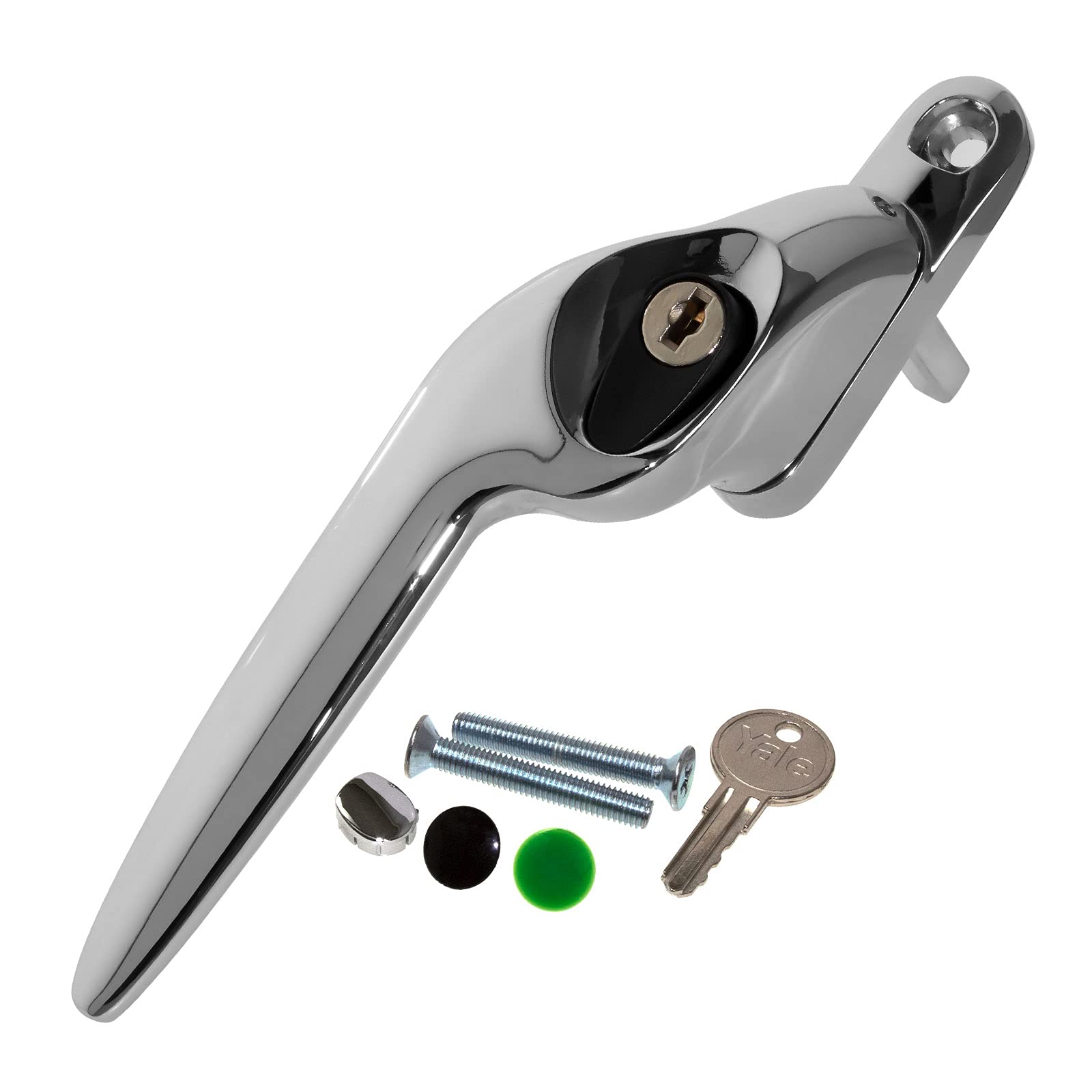 Chrome Left-Hand Yale UPVC Window Handle Cranked Double Glazing Universal Key Locking - 40mm โ image 1