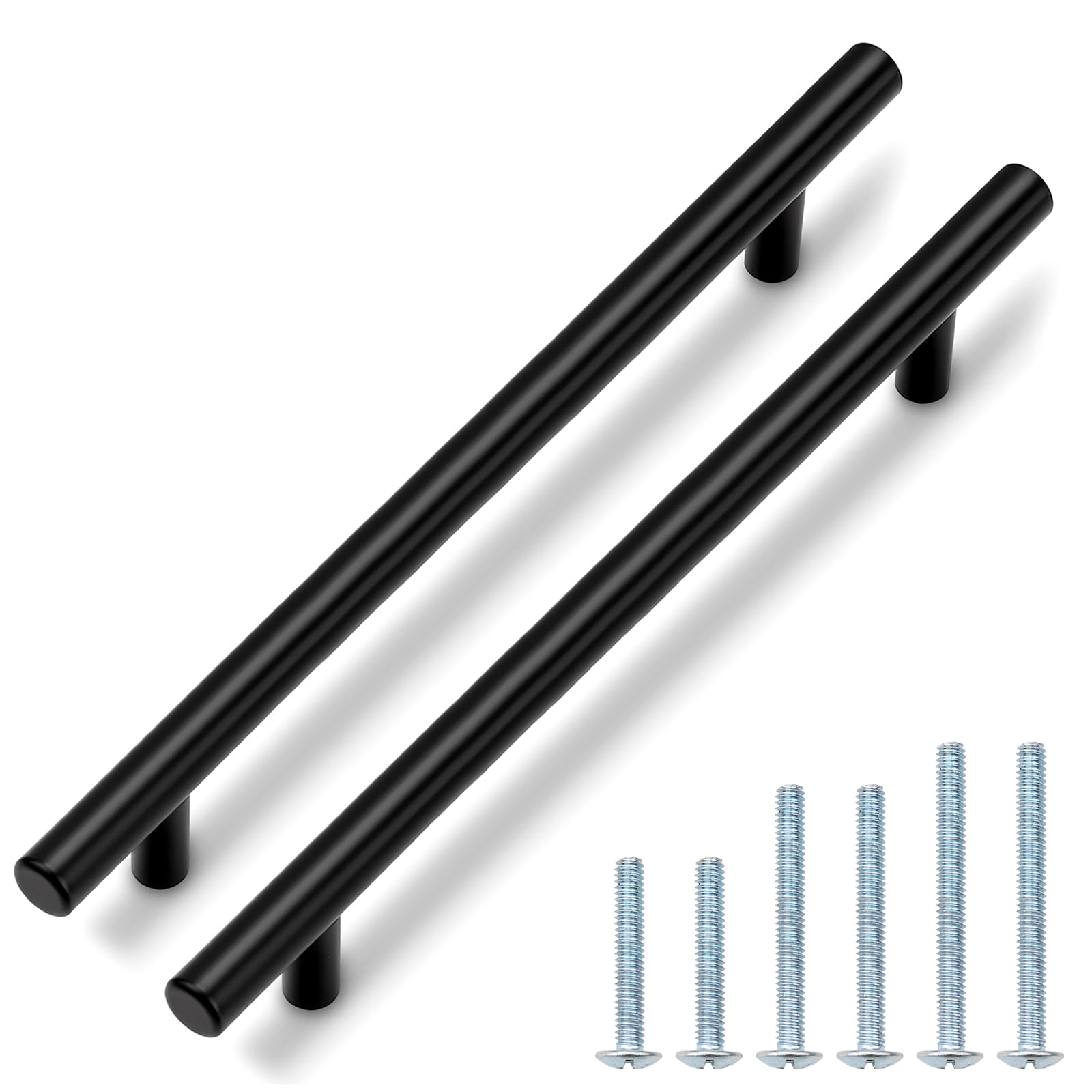 Probrico 5 Pack|8-3/4 inch Cabinet Pulls Black Cabinet Handles Stainless Steel, Modern Style Round T bar Handles Dresser Drawer Pulls, Kitchen Cabinet