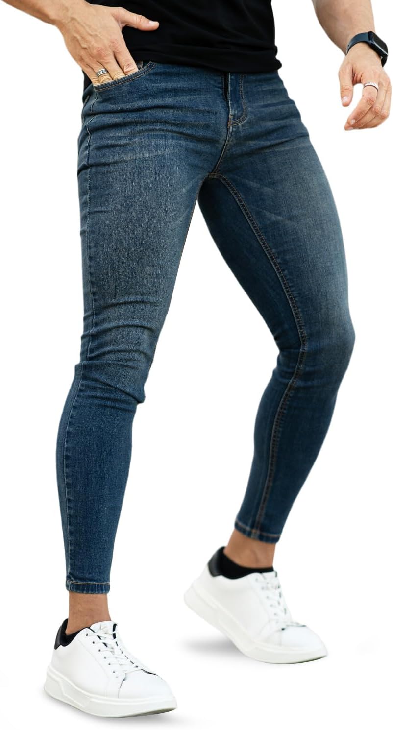 GINGTTO Men’s Skinny Jeans Stretch Ripped Tapered Leg