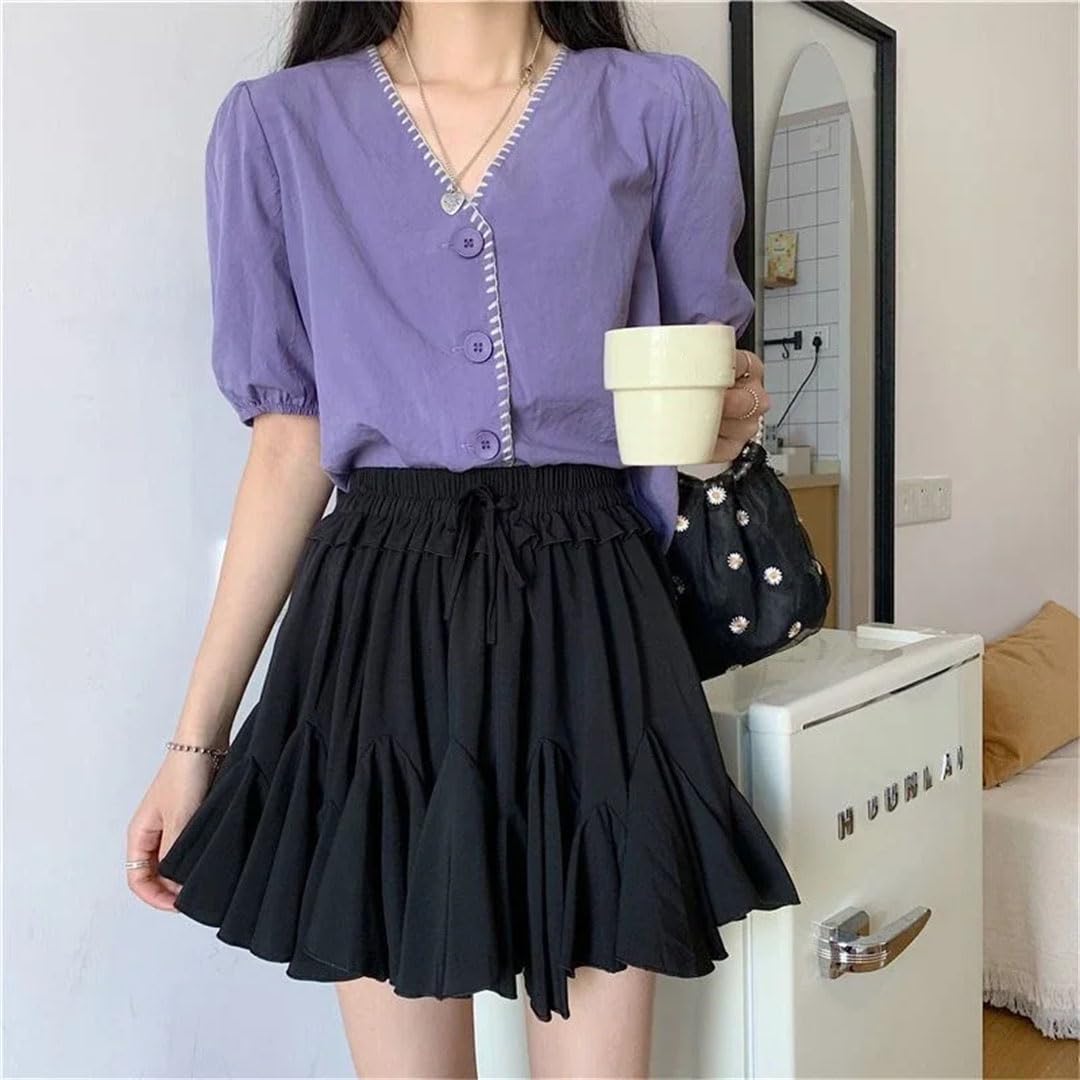 Minigonne estive da donna, stile casual, a vita alta, con volant, fiocco, Harajuku, micro gonna da tennis