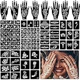 【Hochwertiges Material】-Die Tattoo Schablonen mit großer Haftkraft bestehen aus weichem PVC, sind besonders hautfreundlich, ungiftig, nicht leicht zu brechen, wiederverwendbar, 100% sicher.