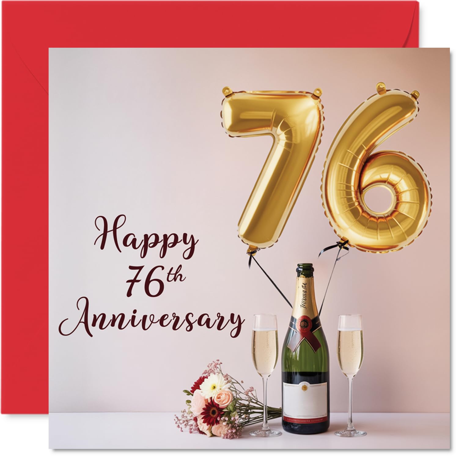 76th Anniversary Card for Women Men - Balloons & Bottle of Bubbly - Happy 76 Year Anniversary Card for Companion Wife Partner Husband, 145mm Wedding Anniversaries Greeting Cards