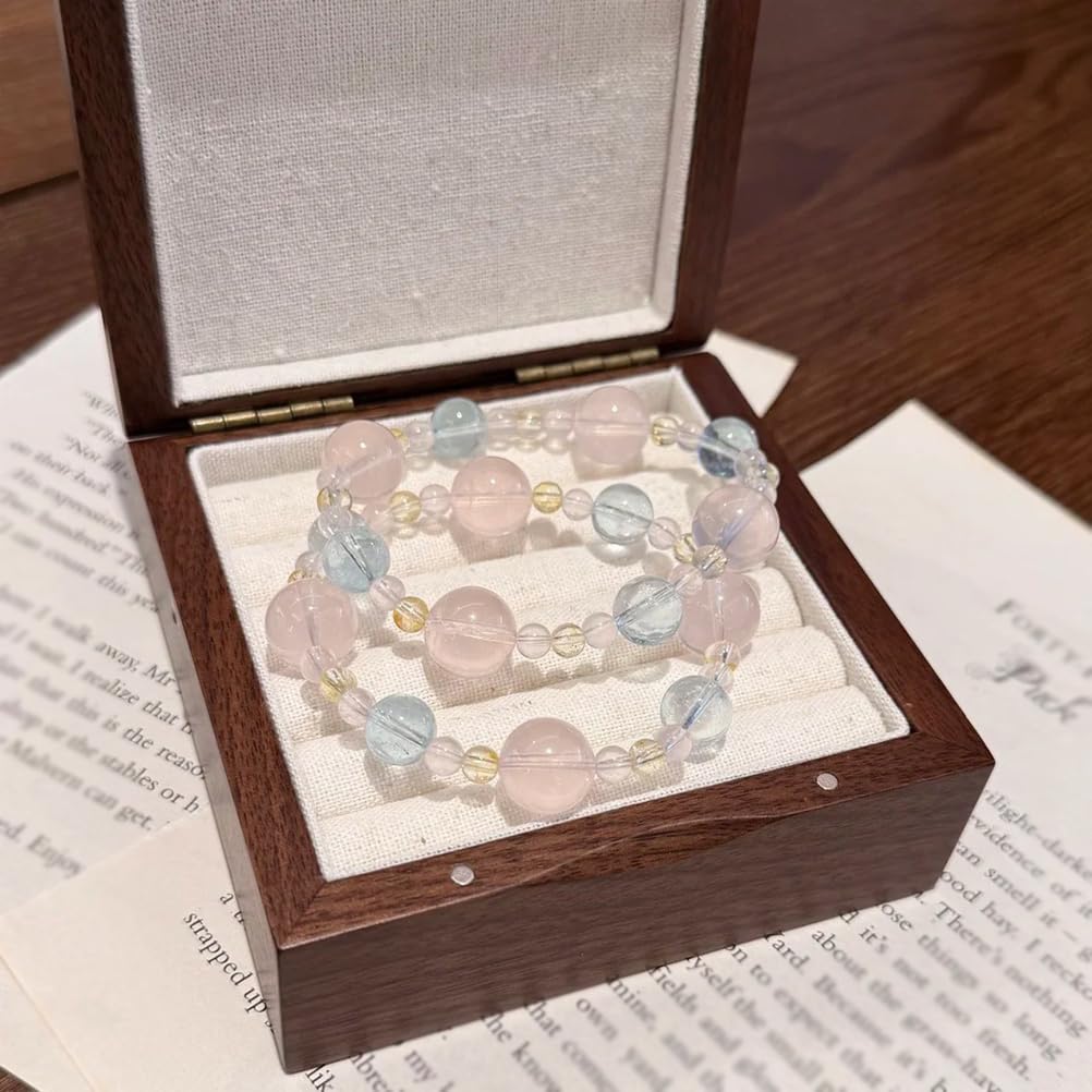 Bracciale elastico cristalli naturali donna,gioiello perline e pietre | Bracciale acquamarina al quarzo rosa, braccialetto spirituale Reiki con pietre preziose fatto a mano