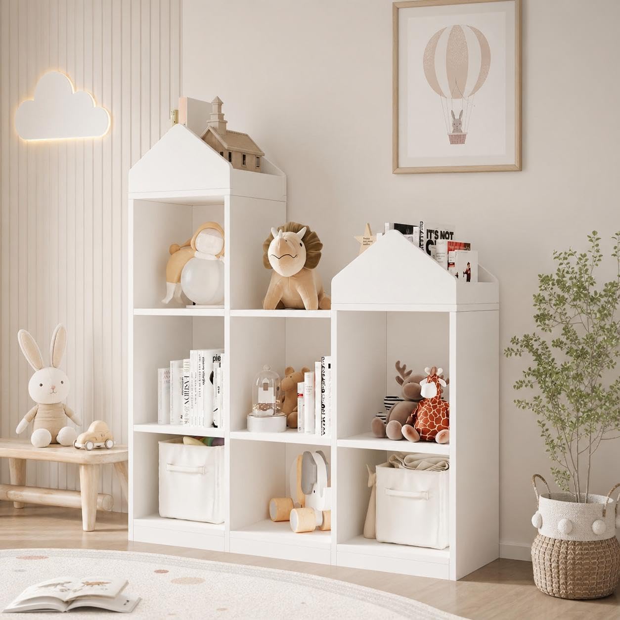 Kinder Bücherregal aus Holz – 7 Fächer zur Aufbewahrung von Büchern und Spielzeug – vielseitig einsetzbar im Kinderzimmer, Spielzimmer oder Kindergarten – Robustes, geräumiges Regal