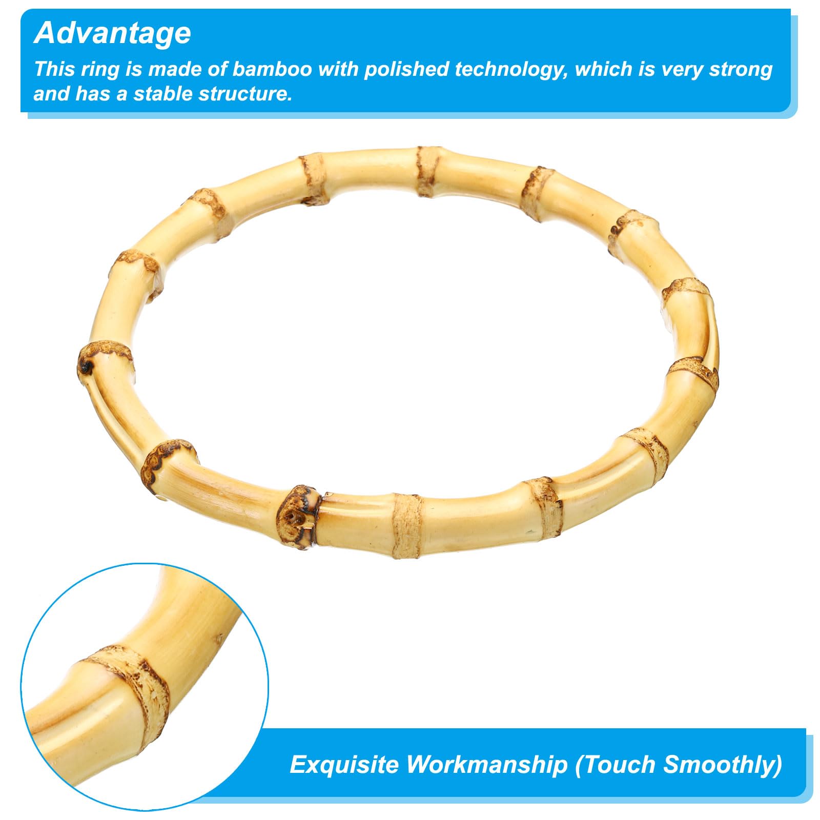 PATIKIL 5.9 Inch Bamboo Purse Handles, 4 Pcs Round Replacement Handmade Rings for Tote Bag Purse Making Decorations Wood - Image 3