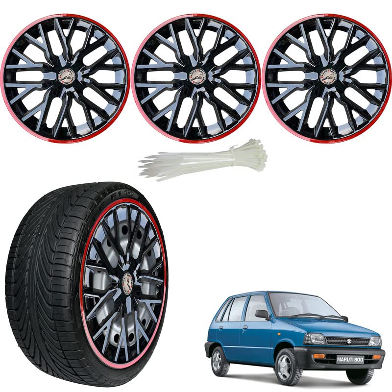 WolkomHome Car Accessories Wheel Cap, Hub Cap 12 Inch Wheel Cover Delta Black Red Ring Set of 4 Wheel Cap for Maruti 800-image-22