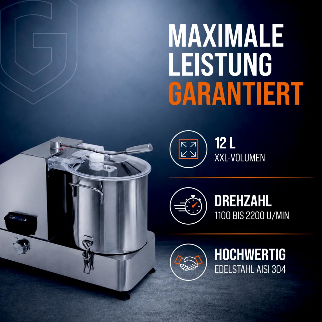 GastroHero Kutter I 12 L Taglierina da tavola per carne, verdure, pane, in acciaio inox, cutter vegetabile, per gastronomia