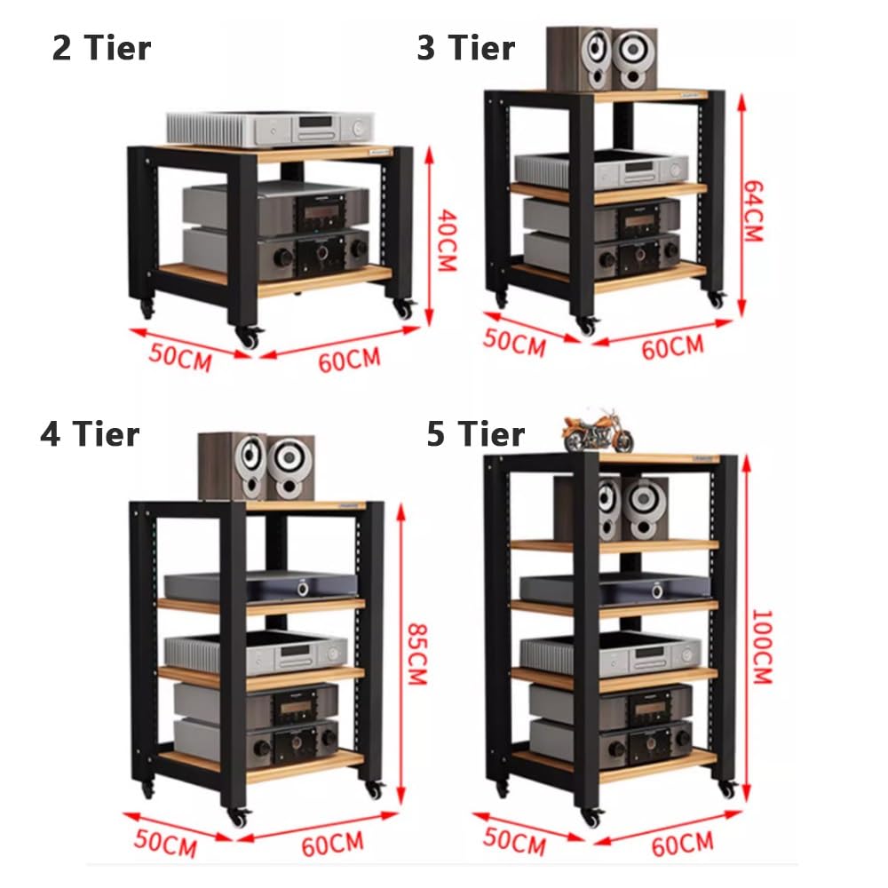 Supporto per lettore CD a 4 ripiani con ruote, regolabile o Tower, armadio per CD, legno h (teak, 60 x 50 x 85 cm) - Design moderno, salvaspazio Sto
