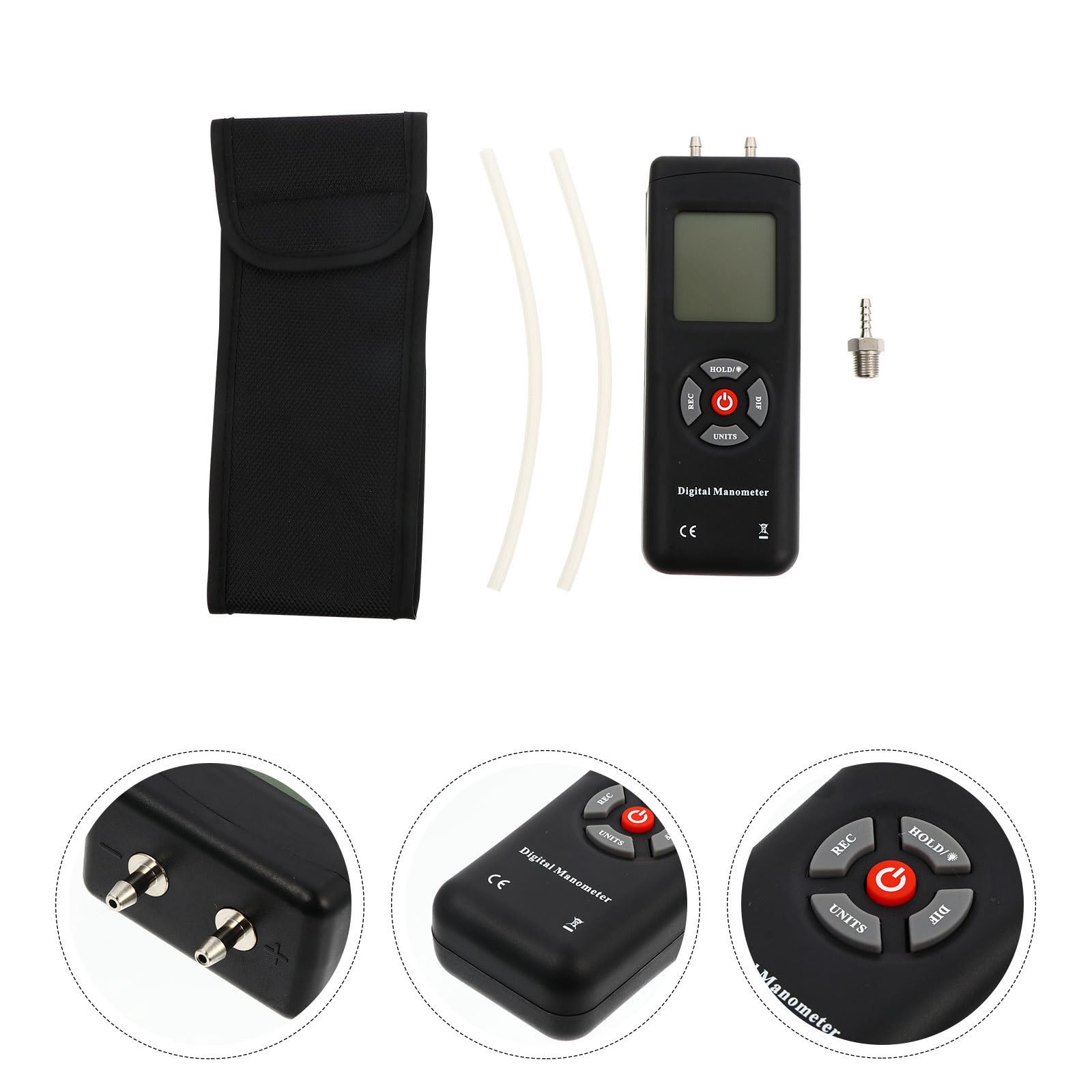 VILLCASE Manometro Differenziale Digitale Portatile a Doppio Ingresso, Misuratore di Pressione Gas in Abs Nero, di Pressione, Funzione di Calibrazione