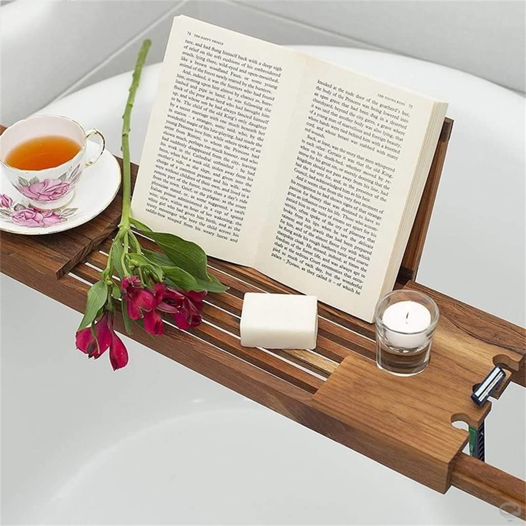 Estante para bañera de Estilo Europeo, telescópico, de Madera Maciza, Placa de Soporte para bañera, artefacto para baño, Estante para bañera