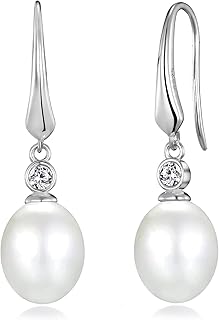 Philip Jones Sterling Silver White Pearl Drop Earrings Created with Zircondia® Crystals